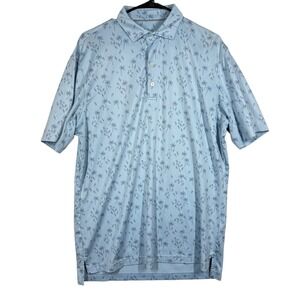 Johnnie-O Men's Medium Blue Palm Trees Flamingos Golf‎ Polo Shirt